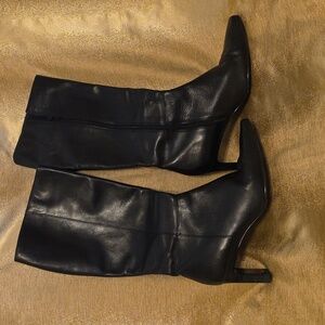 Ann Taylor LOFT Leather 3" Heel Tall Boot, Solid Black, Size 8 M
